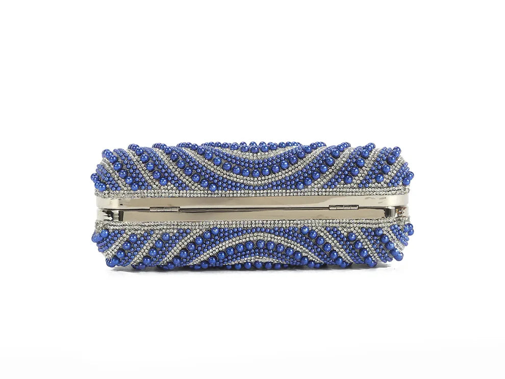 Luxury Pearl Beaded Evening Clutch Bag – Elegant Gold Handle Bridal Handbag with Chain Strap, Rhinestone Wedding Party Formal Purse for Women