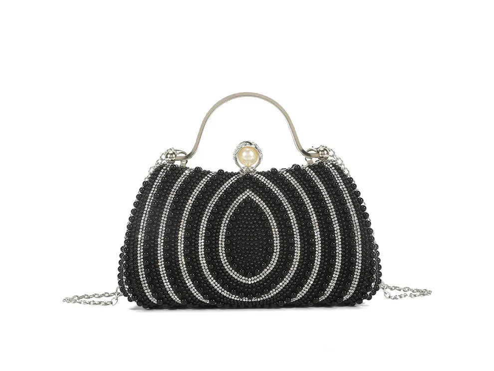 Luxury Pearl Beaded Evening Clutch Bag – Elegant Gold Handle Bridal Handbag with Chain Strap, Rhinestone Wedding Party Formal Purse for Women