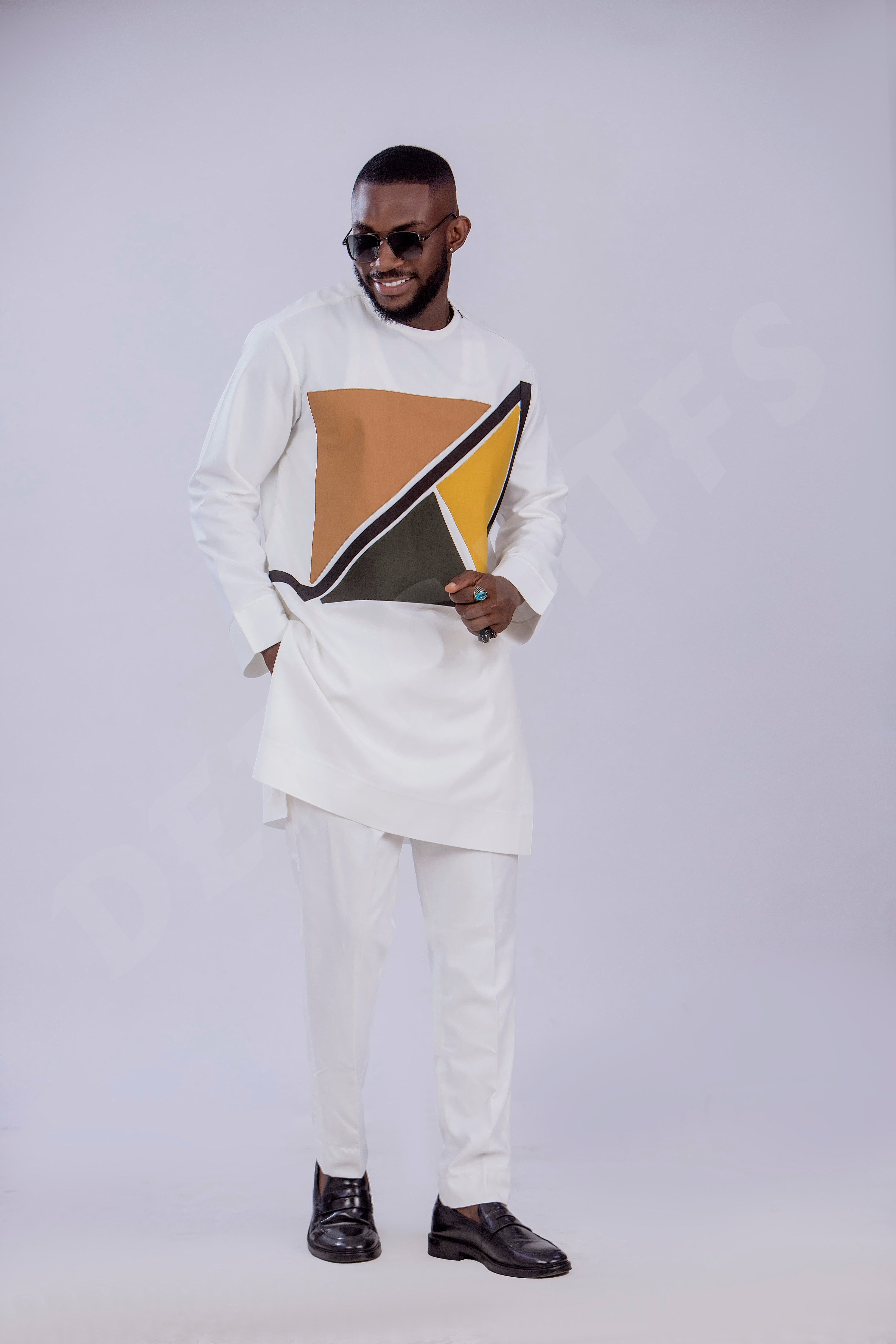 Men’s Luxury Kaftan with Geometric Design | African Traditional Wear