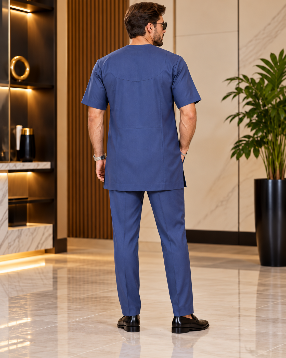 Men's Blue Senator Kaftan Two-Piece Set | Luxury African Native Wear – DerightFS