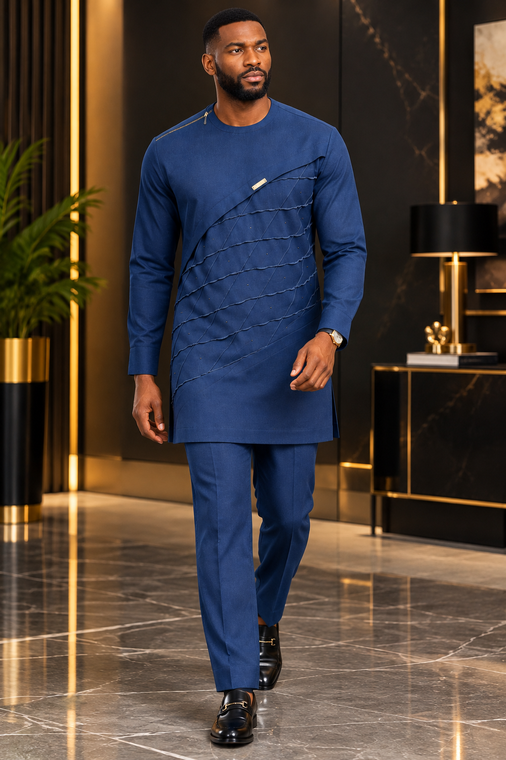 Men's Royal Blue African Two Piece Outfit | Modern Senator Wear