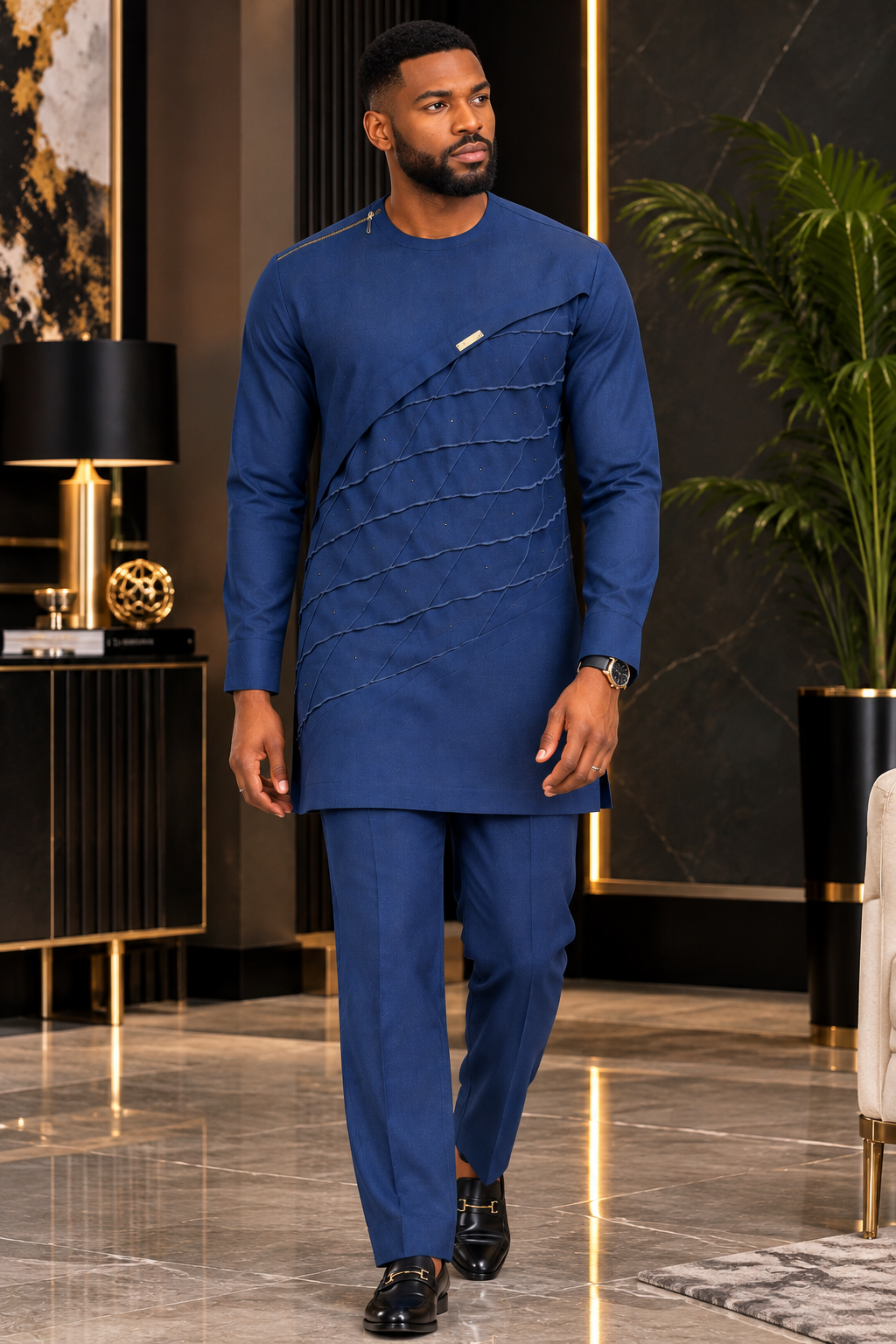 Men's Royal Blue African Two Piece Outfit | Modern Senator Wear