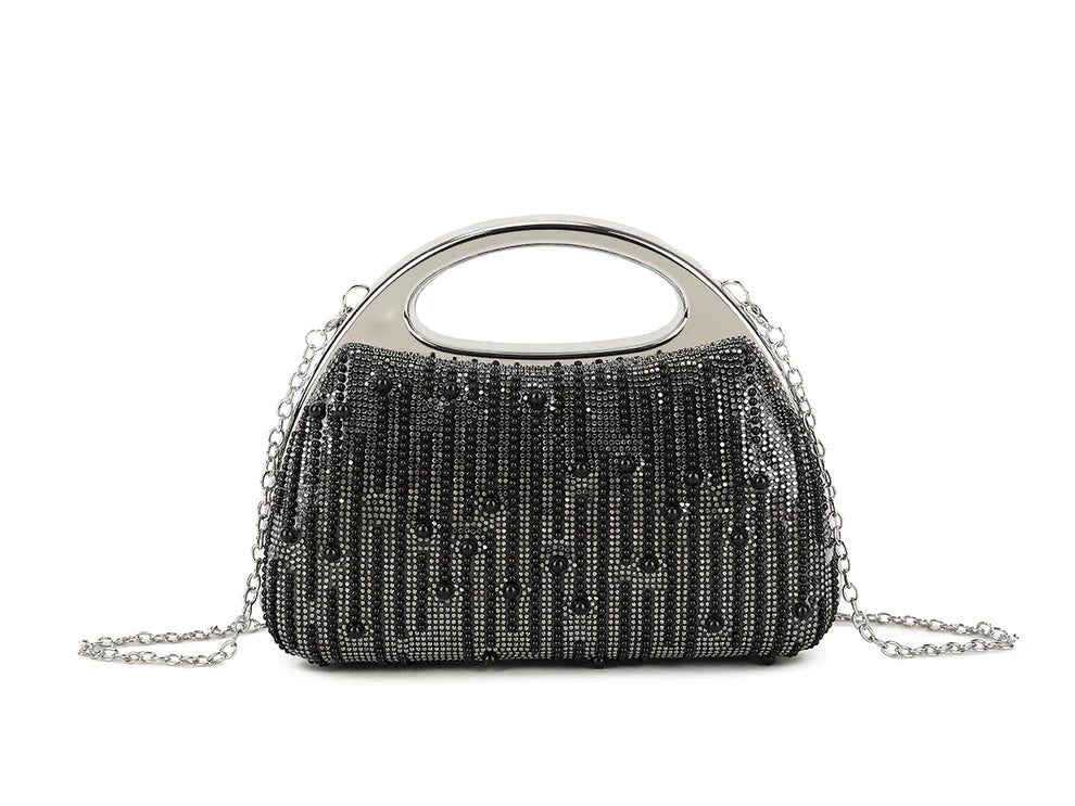 Gold Pearl Beaded Evening Clutch Bag – Luxury Rhinestone Fringe Handbag with Metal Handle, Elegant Wedding Party & Formal Occasion Purse for Women