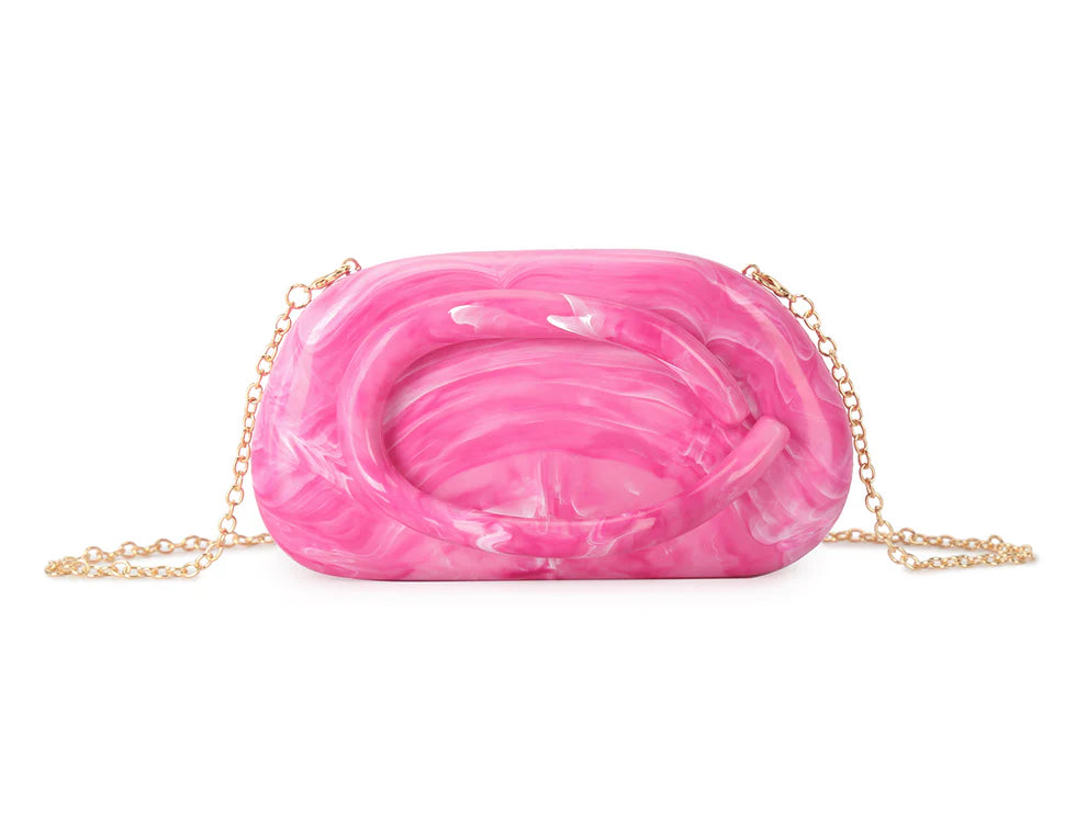 Sculptural Acrylic Clutch Bag – Glossy Statement Chain Shoulder & Evening Purse