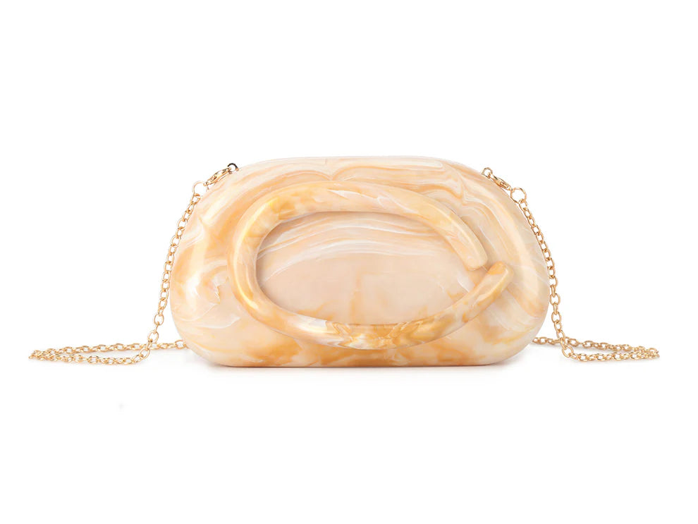 Sculptural Acrylic Clutch Bag – Glossy Statement Chain Shoulder & Evening Purse