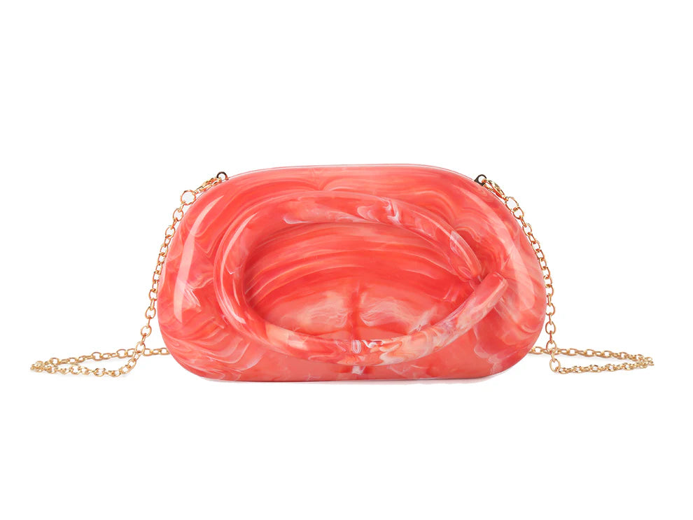 Sculptural Acrylic Clutch Bag – Glossy Statement Chain Shoulder & Evening Purse