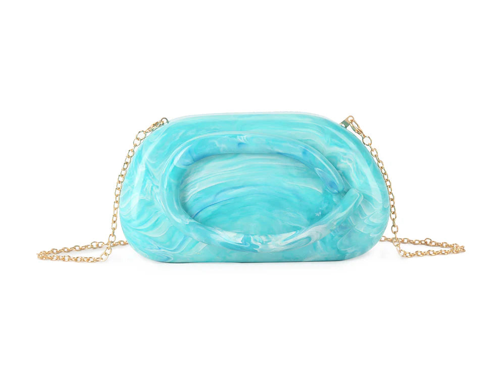 Sculptural Acrylic Clutch Bag – Glossy Statement Chain Shoulder & Evening Purse