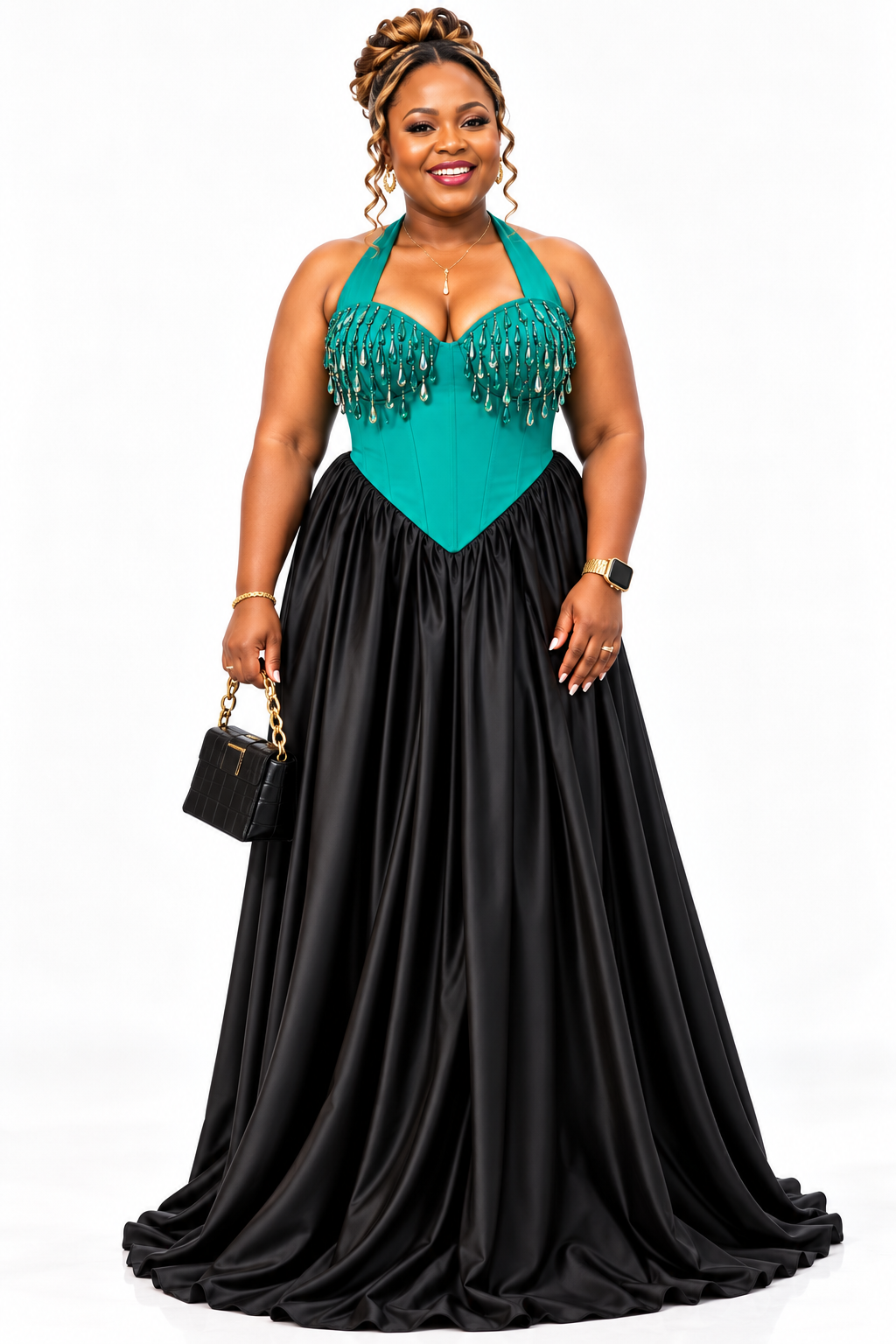The Emerald Noir Gown – Embellished Corset Evening Dress
