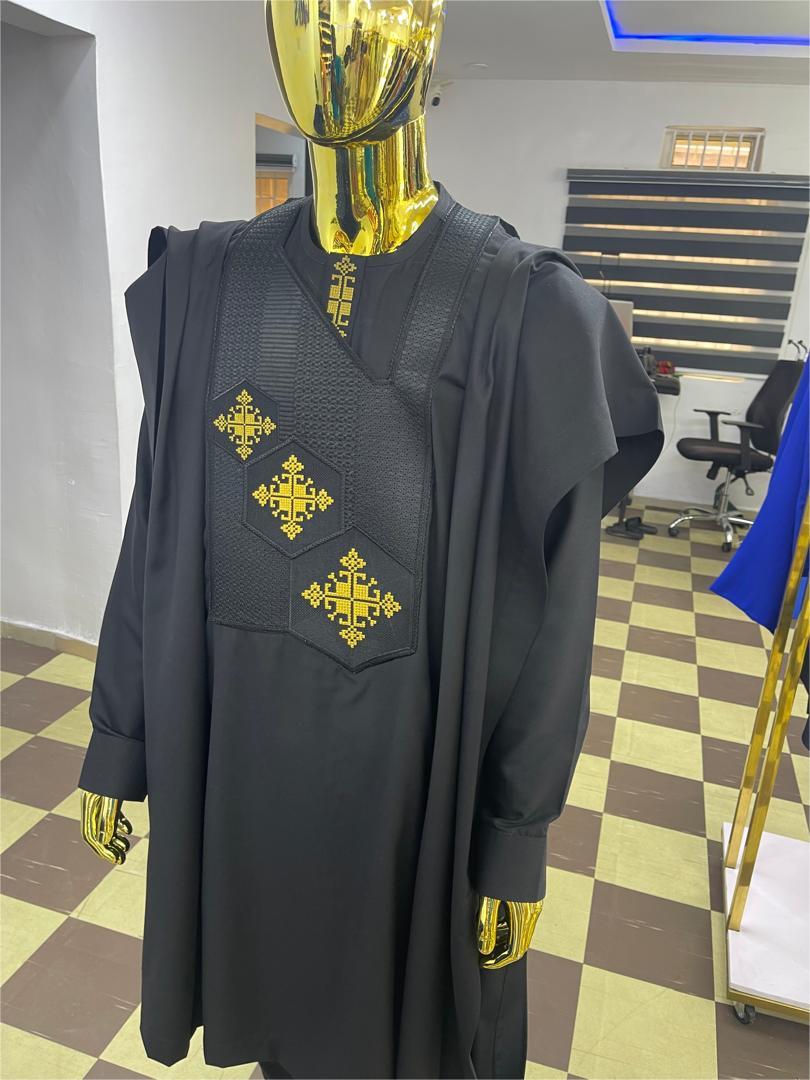 Black embroidered Agbada for men