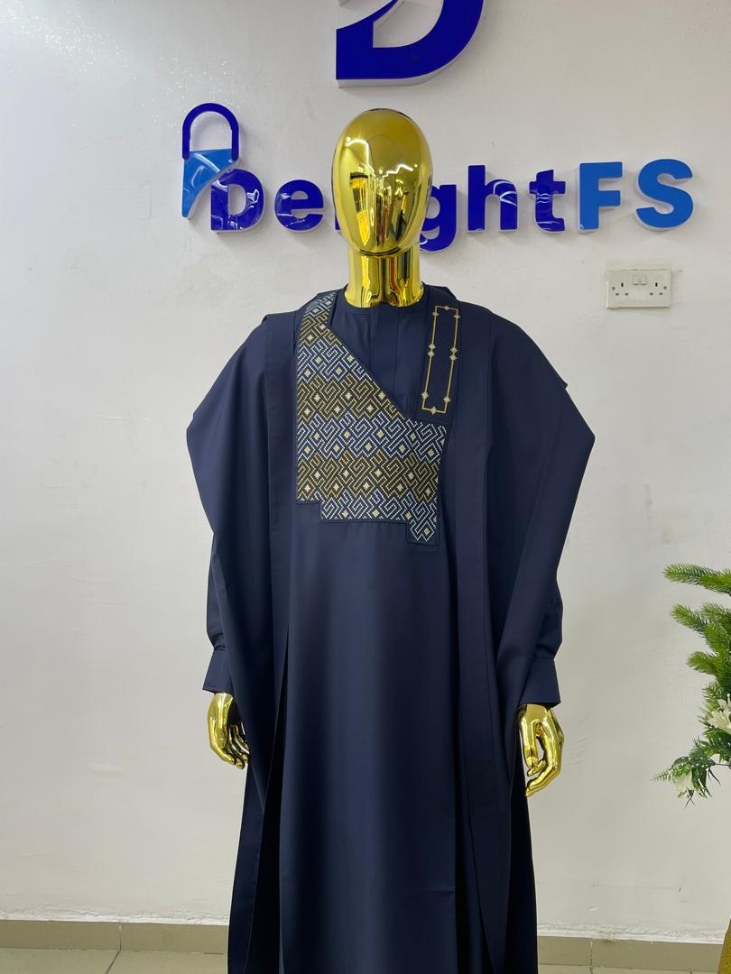 Navy Blue Embroidered Agbada - African Men Agbada