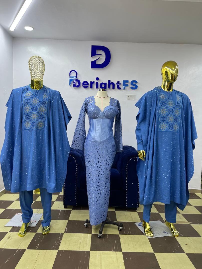 Blue Heritage Agbada - Distinguished African Men's Traditional Wear