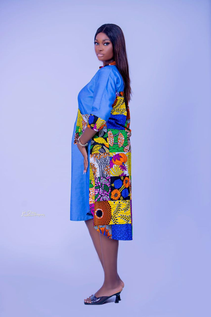 Ankara Dress for Women UK | African Printdenim Midi Dress for Women