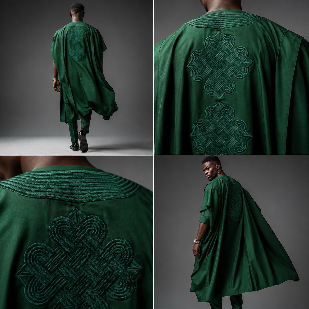 Men's Emerald Green Senator & Agbada 3-Piece Set – Bespoke African Occasion Wear | DerightFS