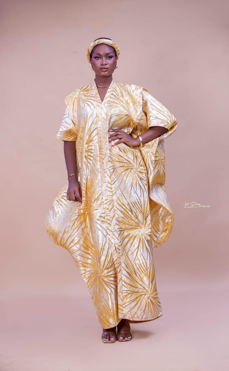 Gold Arike Damask Brocade Boubou ( one-size-fit-all )