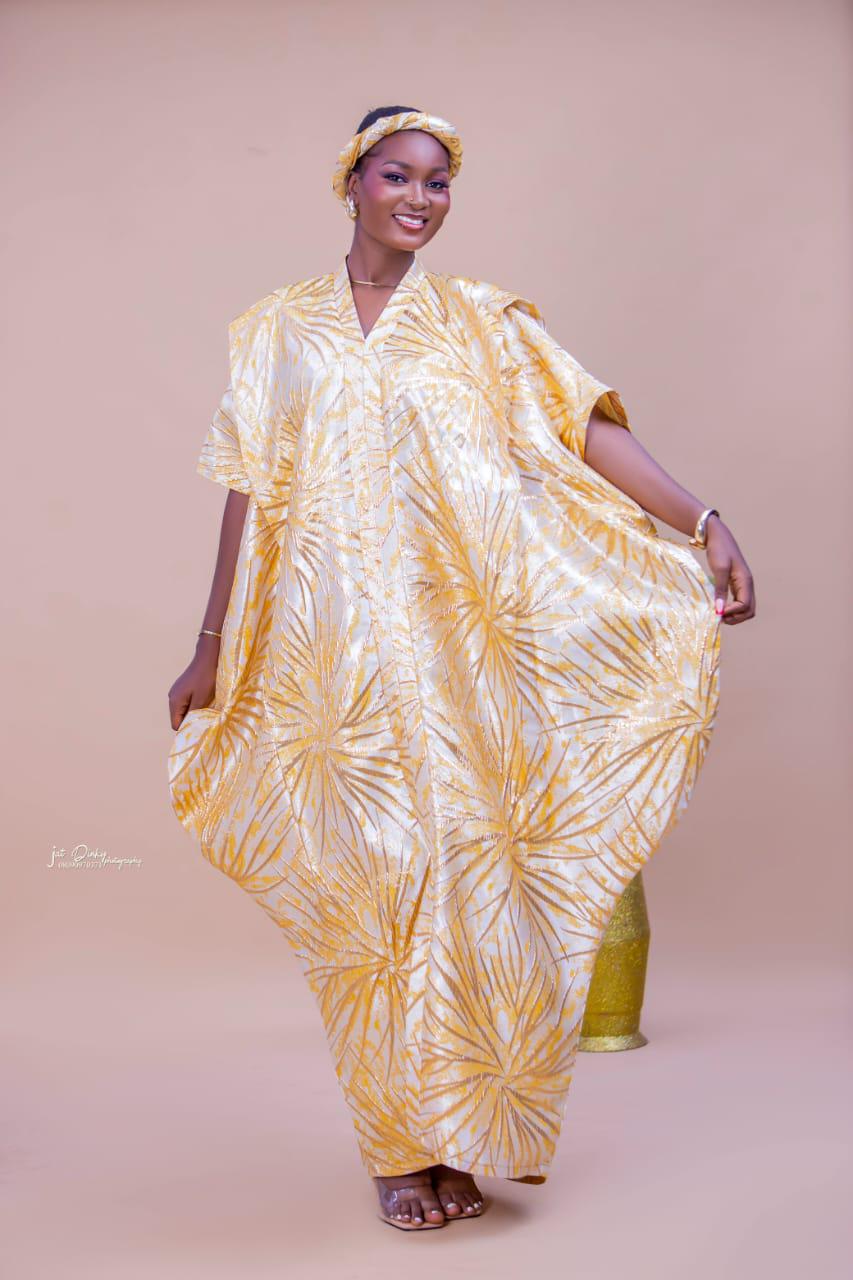 Gold Arike Damask Brocade Boubou ( one-size-fit-all )