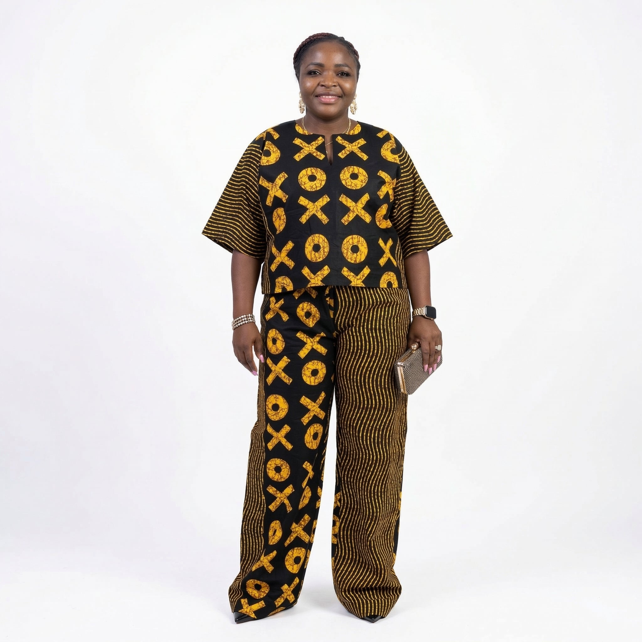 DerightFS Women Ankara Two Piece Set – African Print Top and Wide Leg Pants Outfit | Luxury African Clothing for Curvy Women