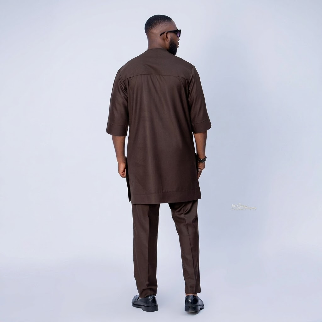 Men's Brown Embroidered Senator Two-Piece Set | Smart Occasion Wear | Ready to Wear | UK Next-Day Delivery