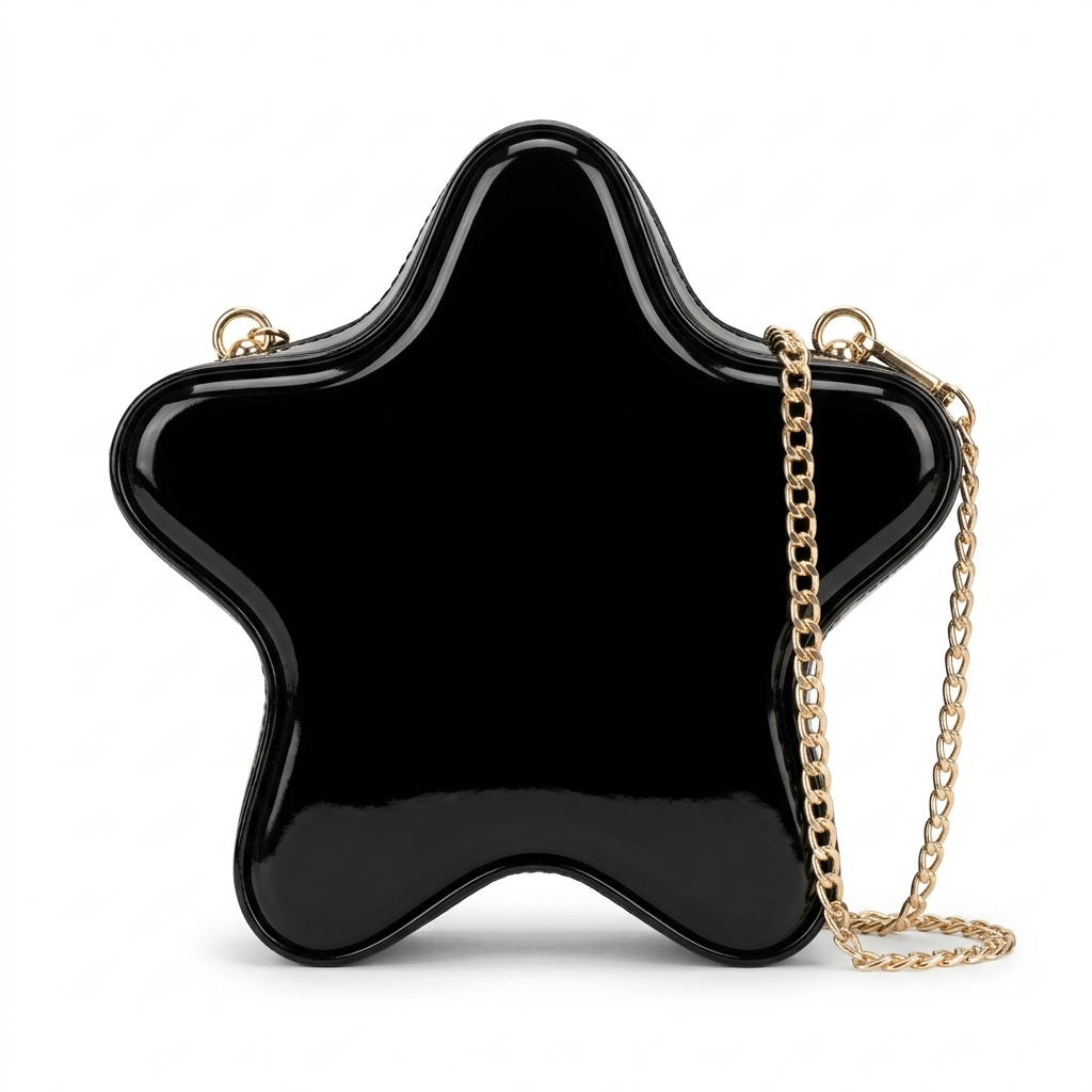 DerightFS Black Star Shape Clutch Bag – Luxury Statement Evening Purse with Gold Chain Strap for Women