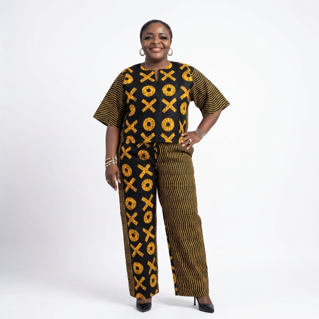DerightFS Women Ankara Two Piece Set – African Print Top and Wide Leg Pants Outfit | Luxury African Clothing for Curvy Women