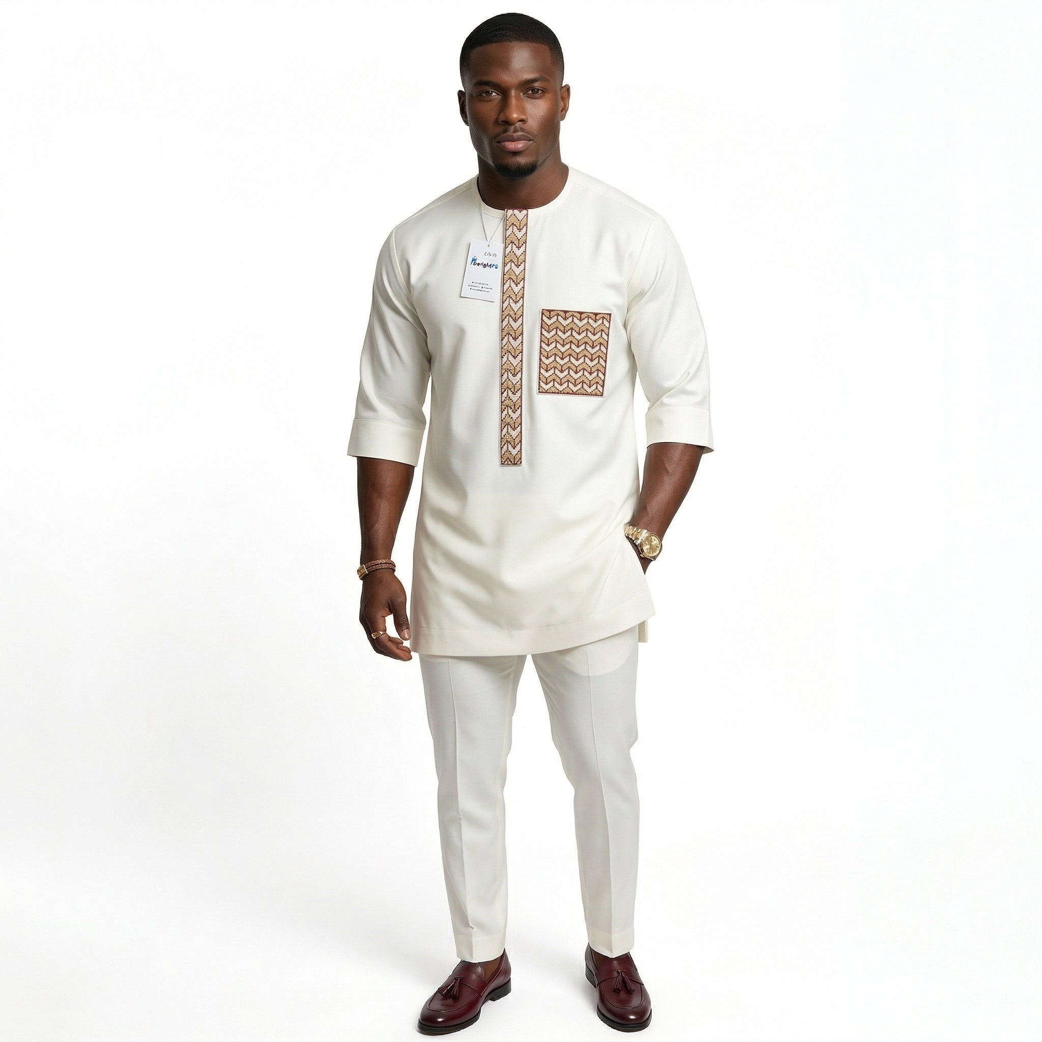 DerightFS Luxury White Nigerian Men's Kaftan Set – African Traditional