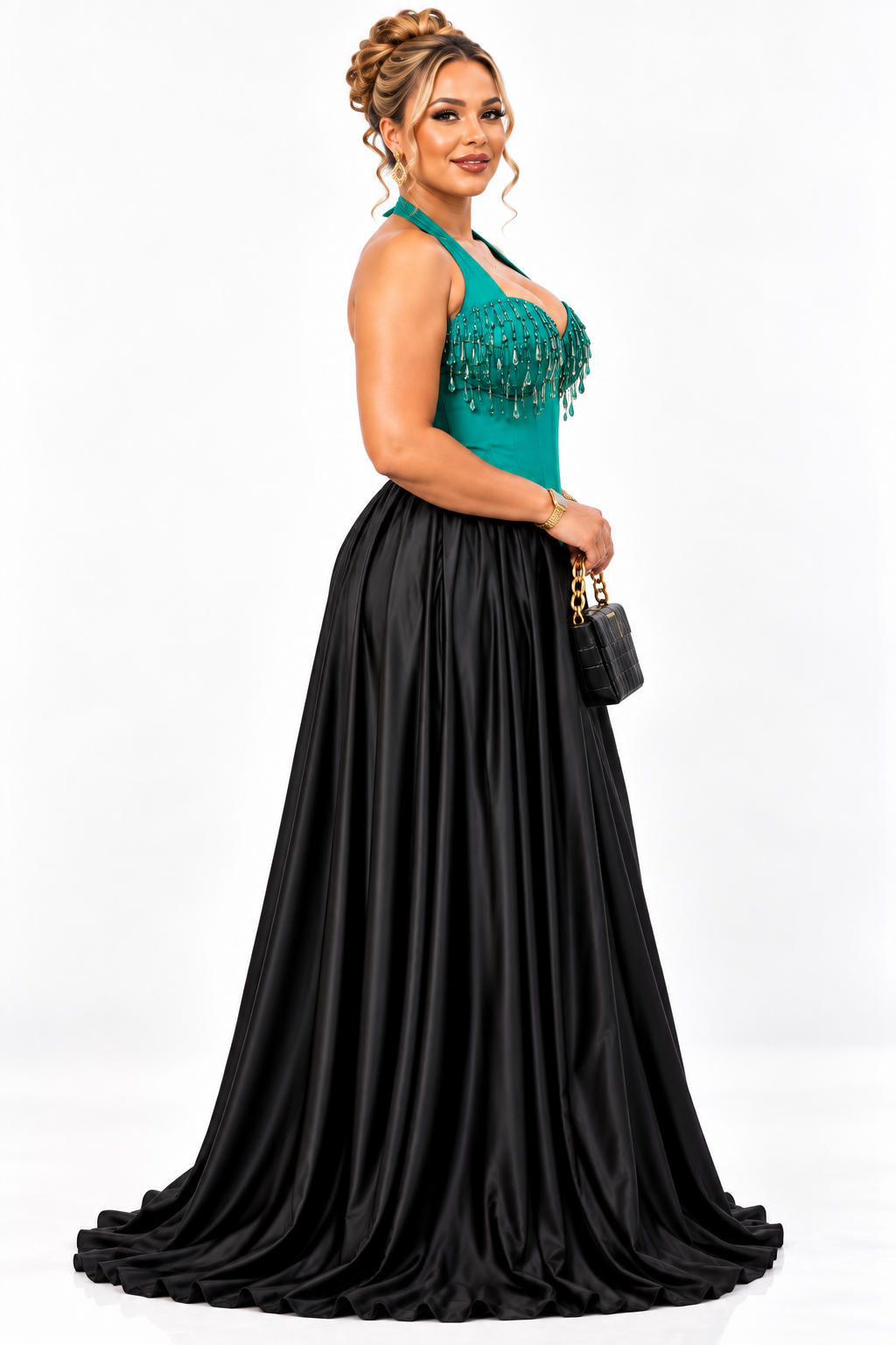 The Emerald Noir Gown – Embellished Corset Evening Dress