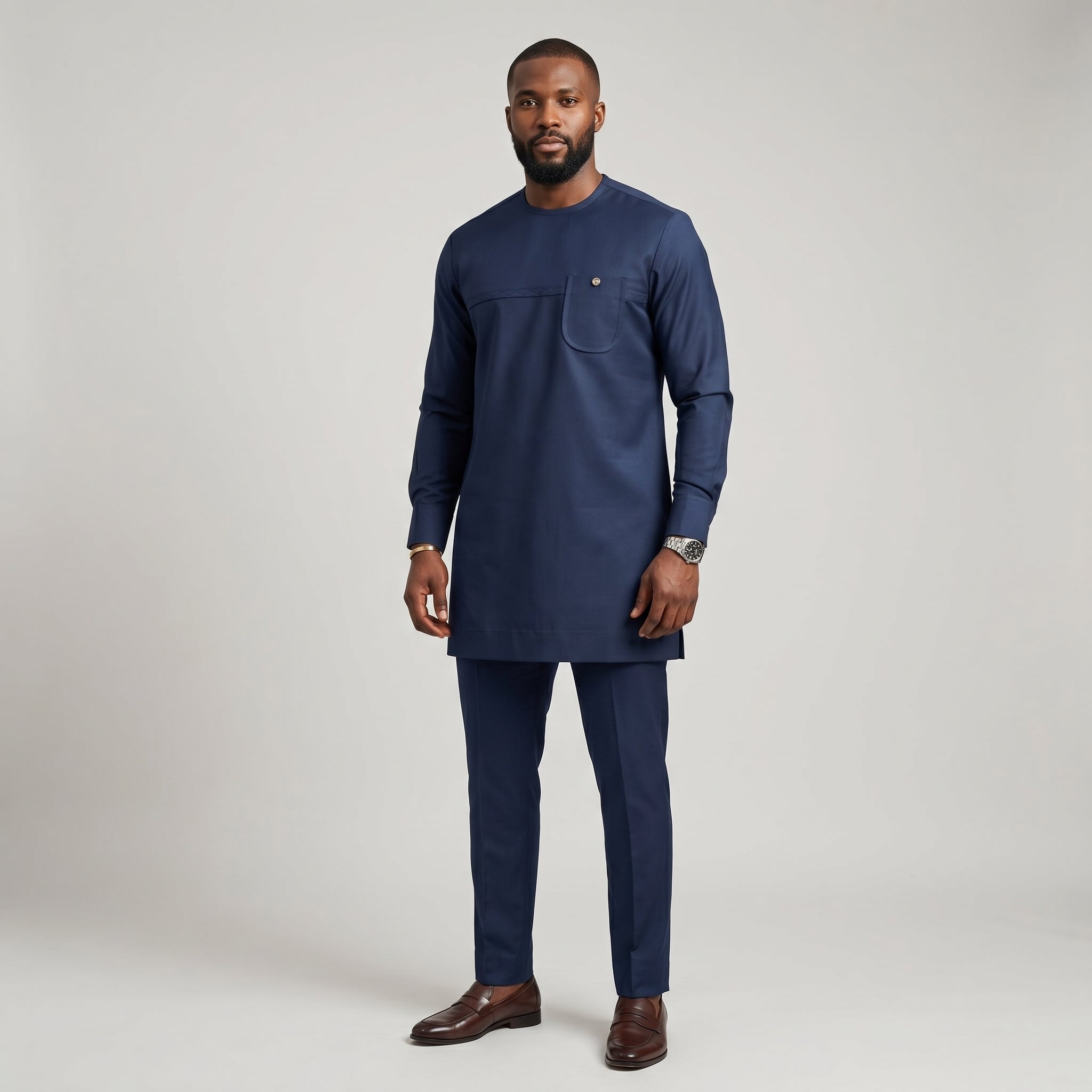 Men's Navy Blue Senator Two-Piece Set | Bespoke African Luxury Menswear UK | DerightFS