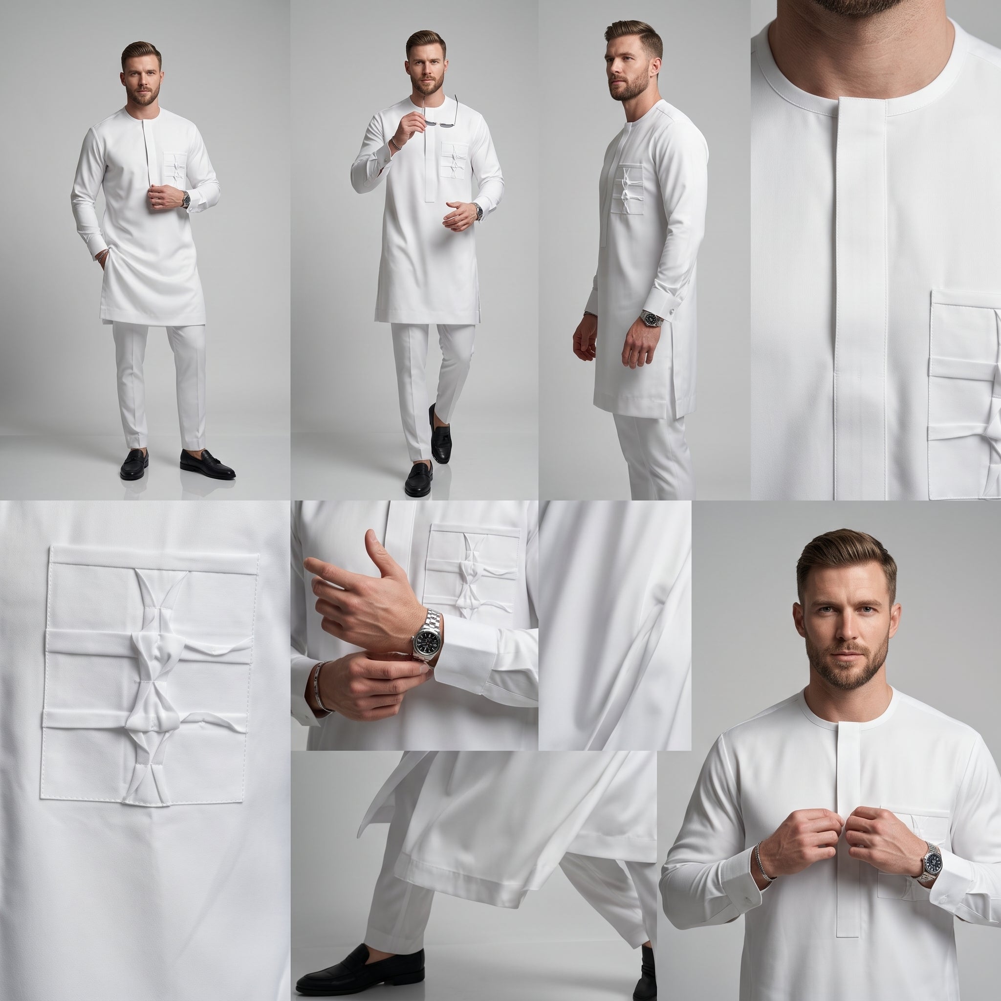 Men's White Long Sleeve Senator Two-Piece Set | Minimalist African Occasion Wear | Deright Fashion Store